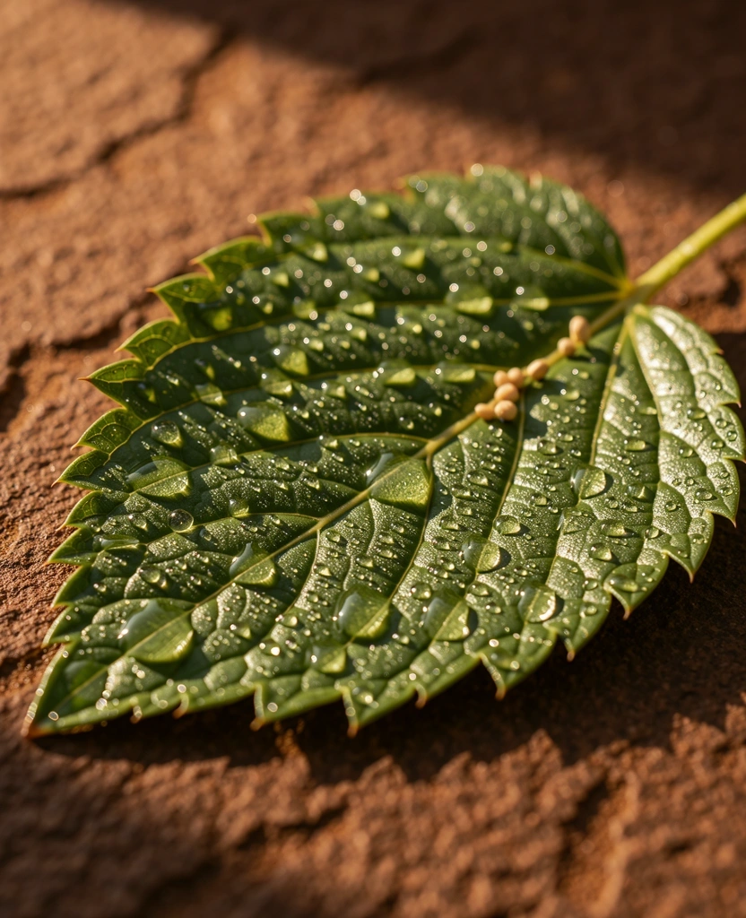 Detailed botanical leaf texture representing our natural origins